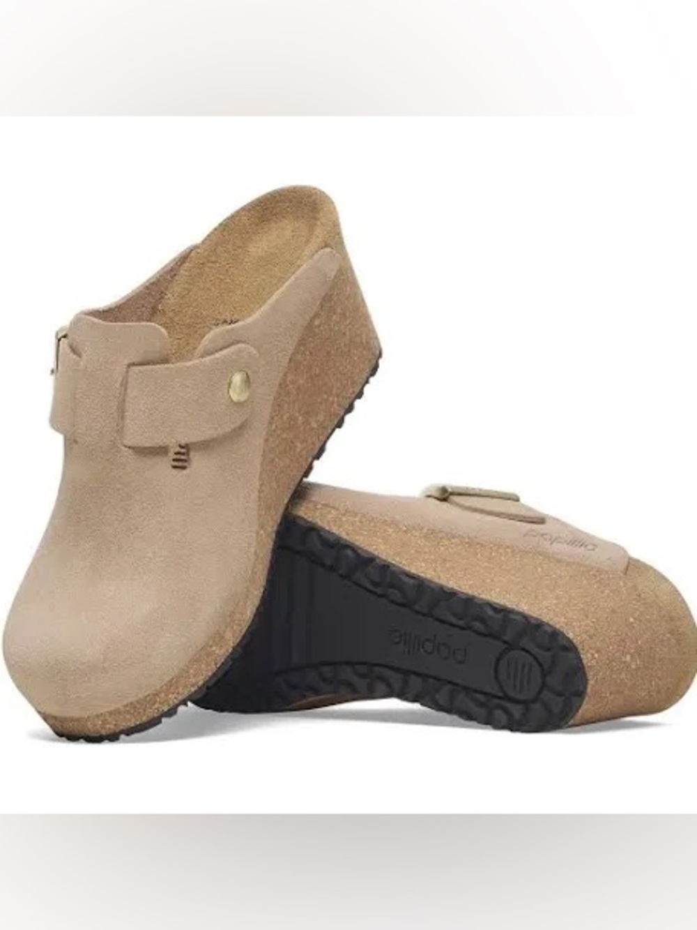 Papillio Taupe Suede Wedge Clog with Buckle Detail